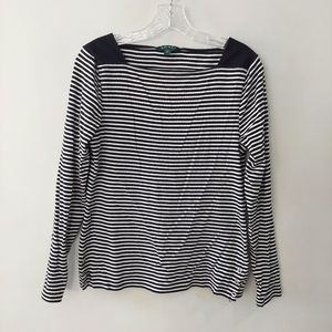 Lauren Ralph Lauren t-shirt Large Petite black white stripes long sleeve